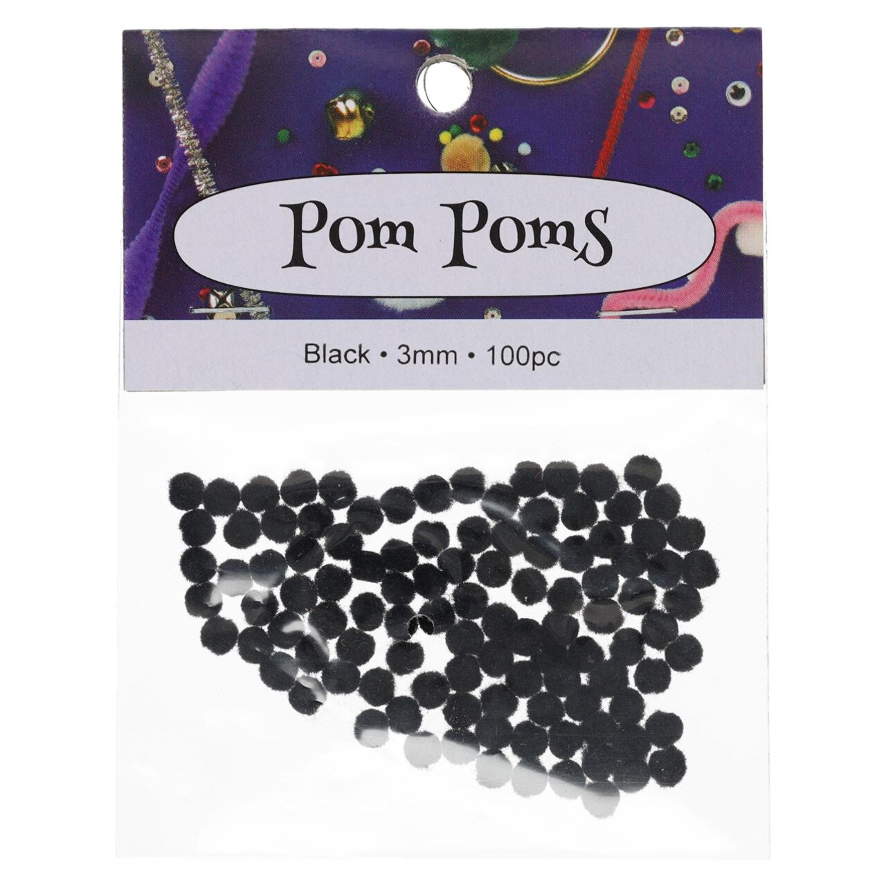 PA Essentials Pom Pom Balls 3mm 100pc Black – Arts and Crafts Supplies, Puff Balls for DIY Projects, Pompoms for Crafting, Pom Pom Decorations, Kids Craft Accessories